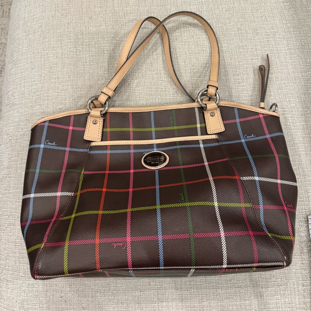 COACH Peyton Tattersall Leather Tote